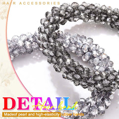 Fashey hair tie holding a high ponytail, adds sparkle to hairstyle