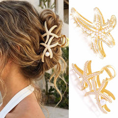 Fashey gold starfish clip front view showing elegant design and hold