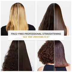 Fashion Gold before and after hair comparison showing reduced frizz and smoother finish