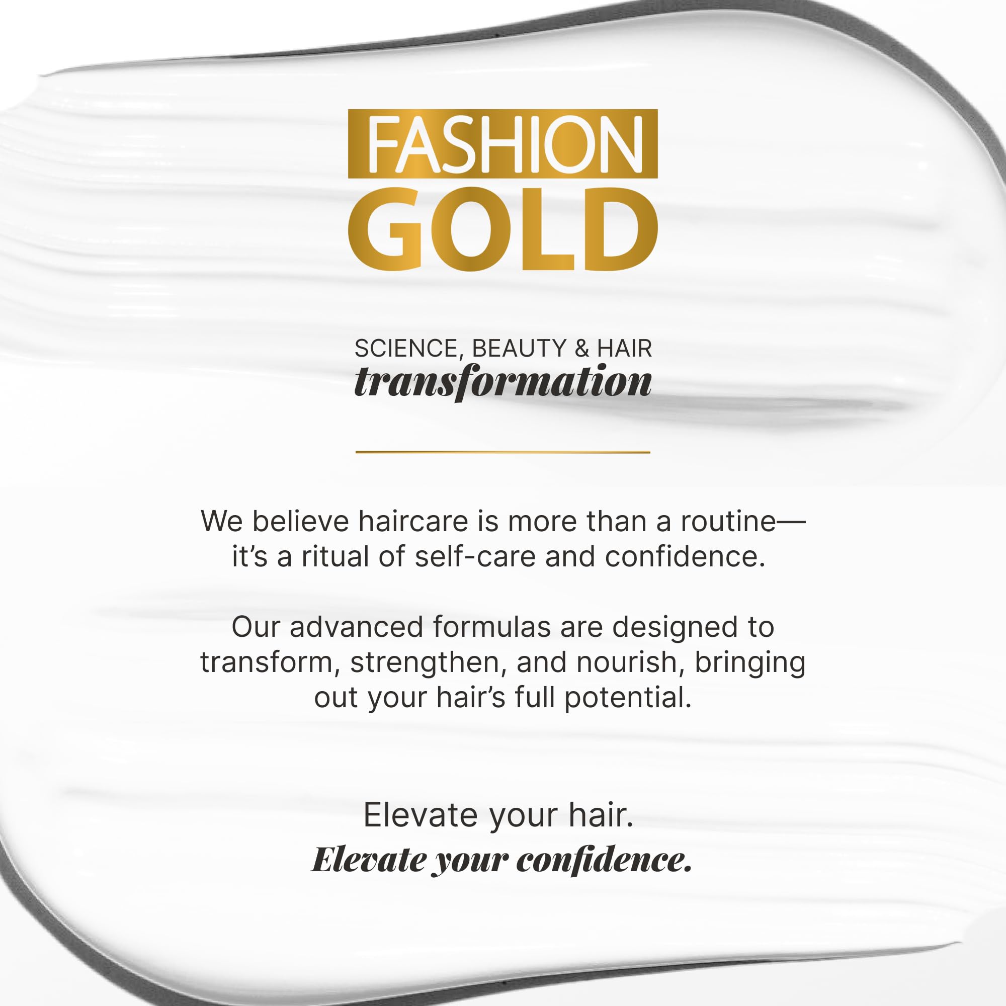 Fashion Gold finished hairstyle in studio setting highlighting glossy, straightened hair