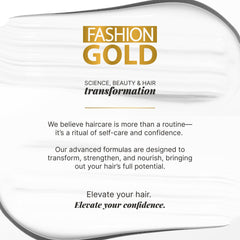 Fashion Gold finished hairstyle in studio setting highlighting glossy, straightened hair