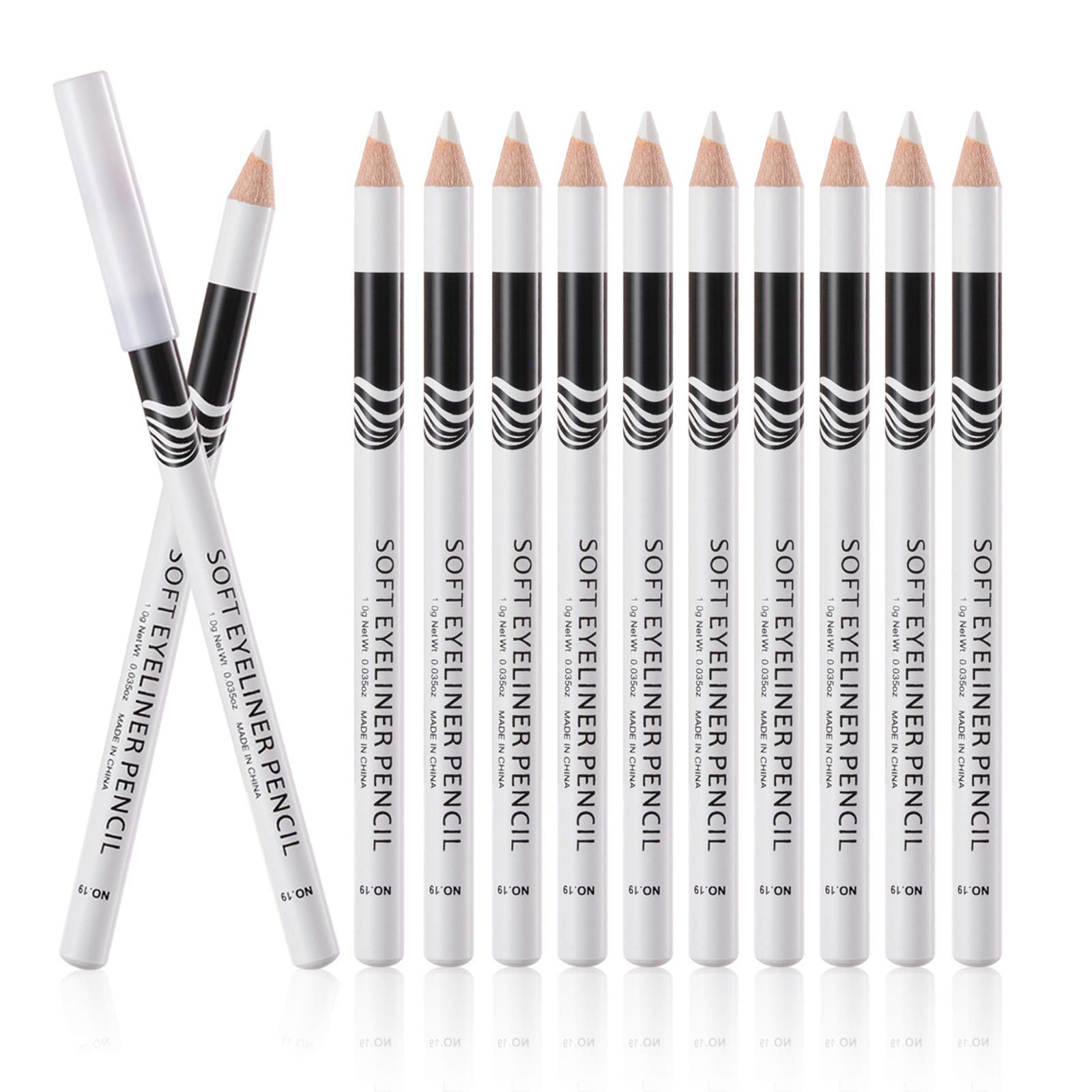 Fashionwu front packaging showing 12 white eyeliner pencils and neat arrangement