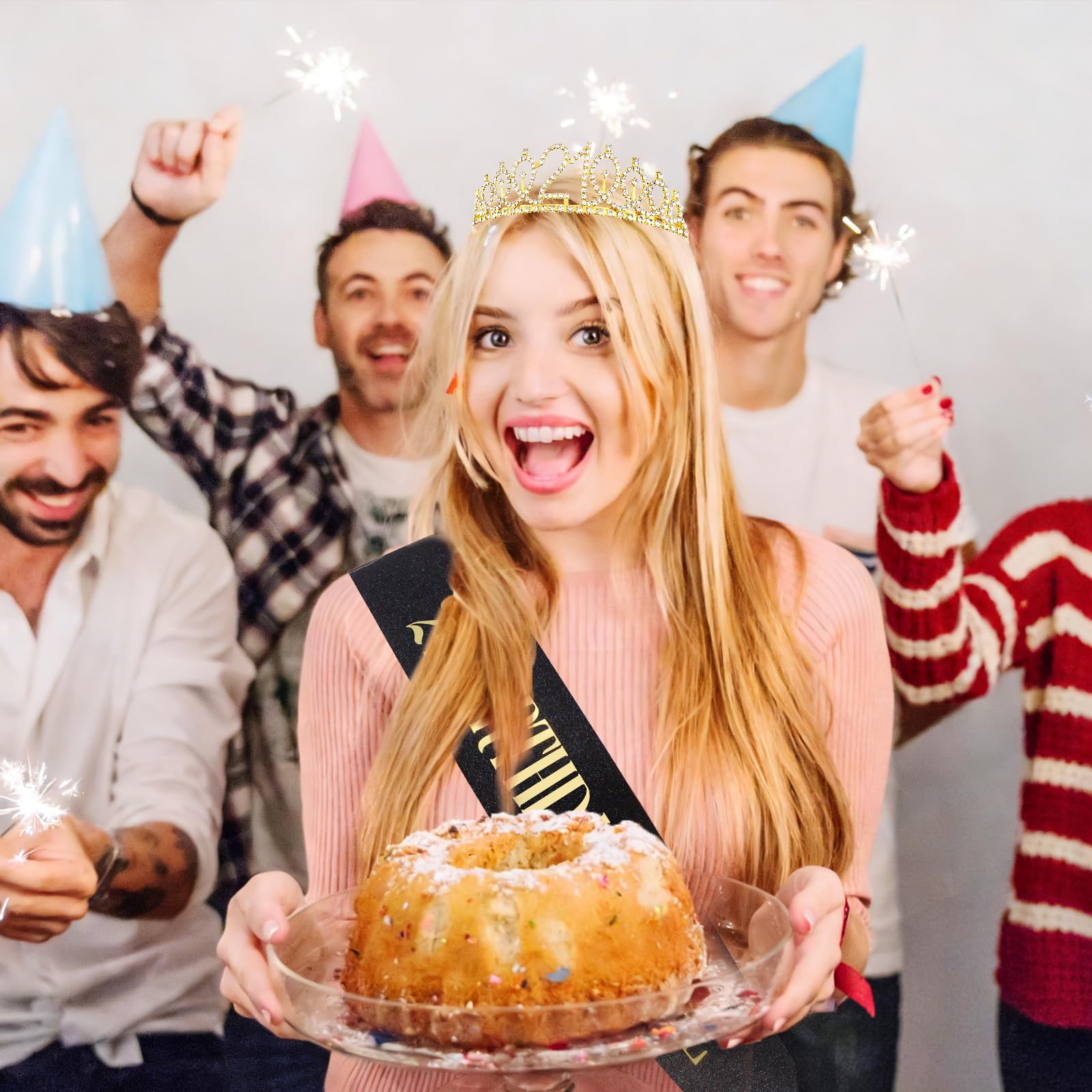 FASOTY crown on model in lifestyle scene emphasizing celebratory style