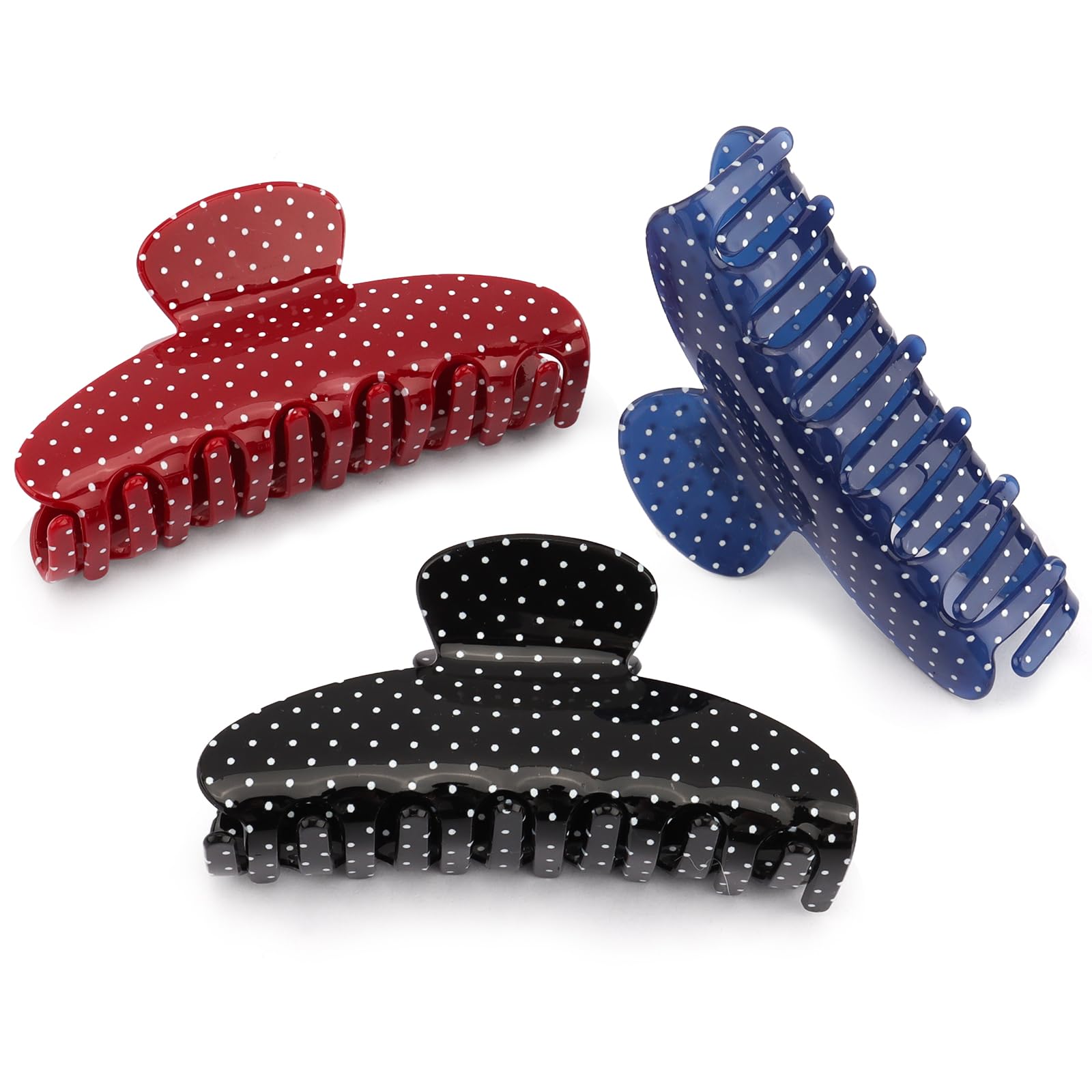 FASOTY front view of polka dot clip set showing colors and design, stylish accessory