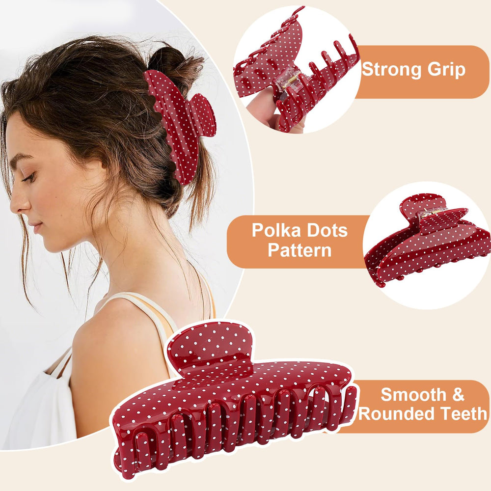 FASOTY polka dot clip securing a half-up hairstyle for hands-free convenience