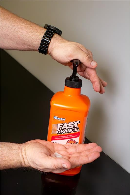 Fast Orange in-use on mechanic hands demonstrating powerful grease removal and skin conditioning