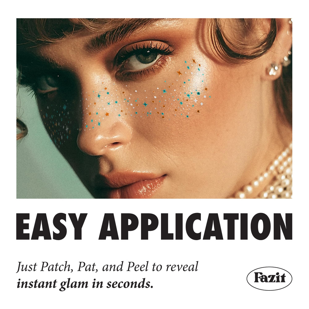 Fazit applying speckle patch to cheek, demonstrates easy water-activated transfer