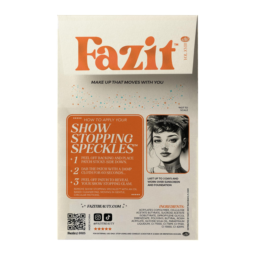 Fazit close-up texture of glitter speckles, shows fine detail and skin-safe finish