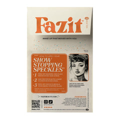 Fazit close-up texture of glitter speckles, shows fine detail and skin-safe finish