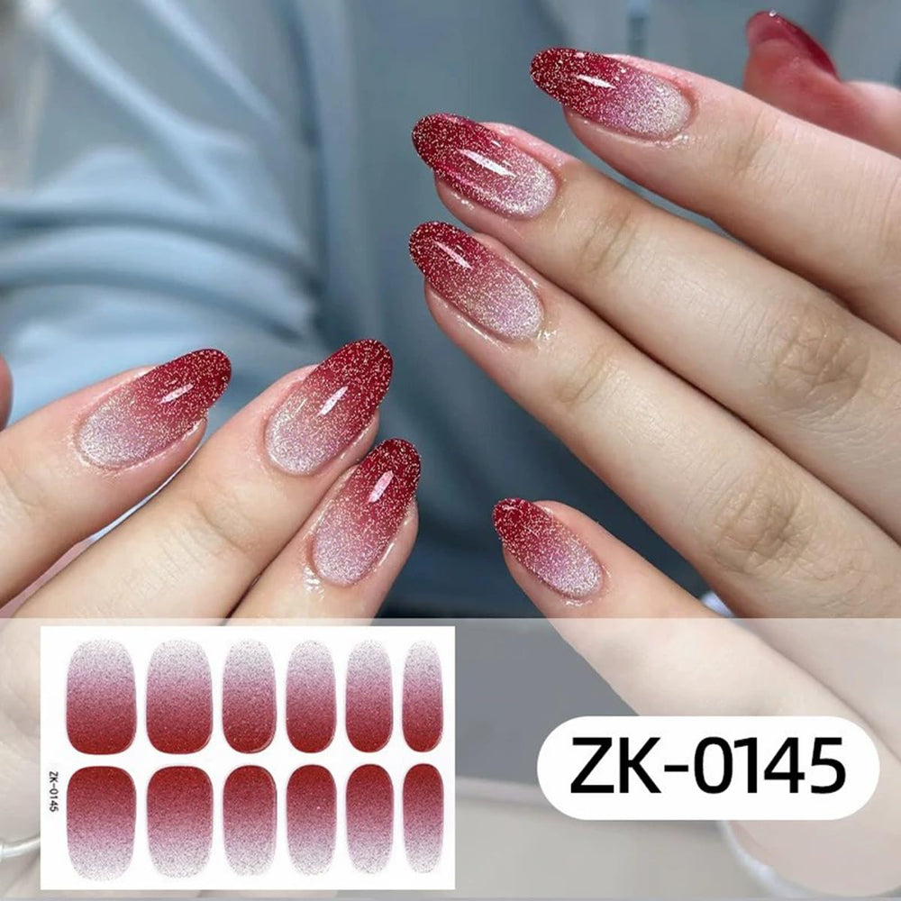 FBABFBUO applying a full nail wrap on a finger for fast at-home nail styling