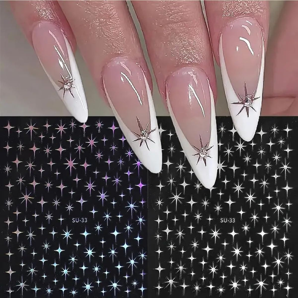 FBABFBUO French manicure accented with stars, elegant party-ready style