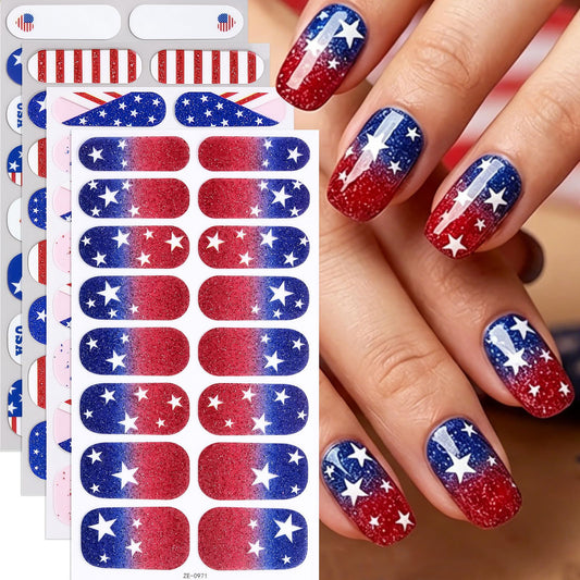 FBABFBUO front packaging showing festive 4th of July nail wraps for quick manicures
