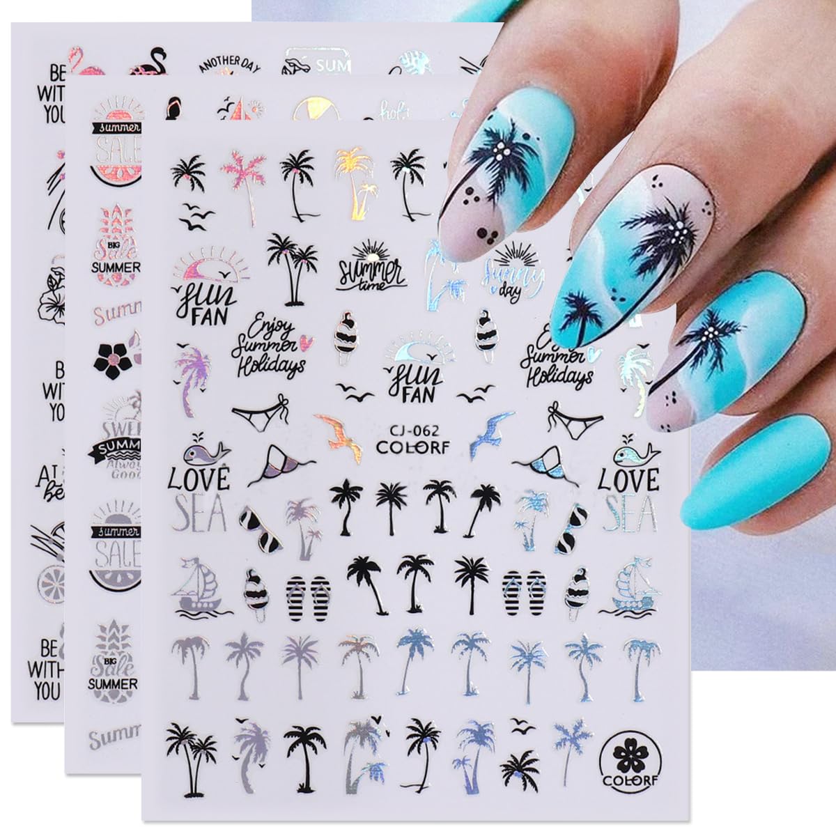 FBABFBUO front packaging showing six holographic sticker sheets for easy selection