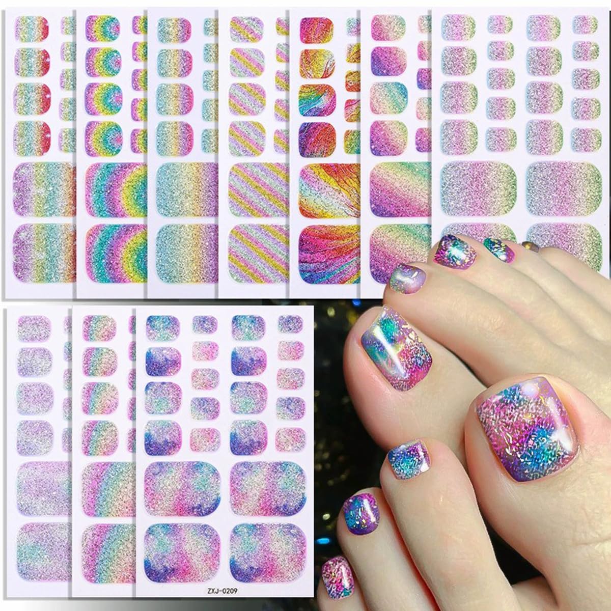 FBABFBUO front packaging showing colorful toe wrap set, quick salon look