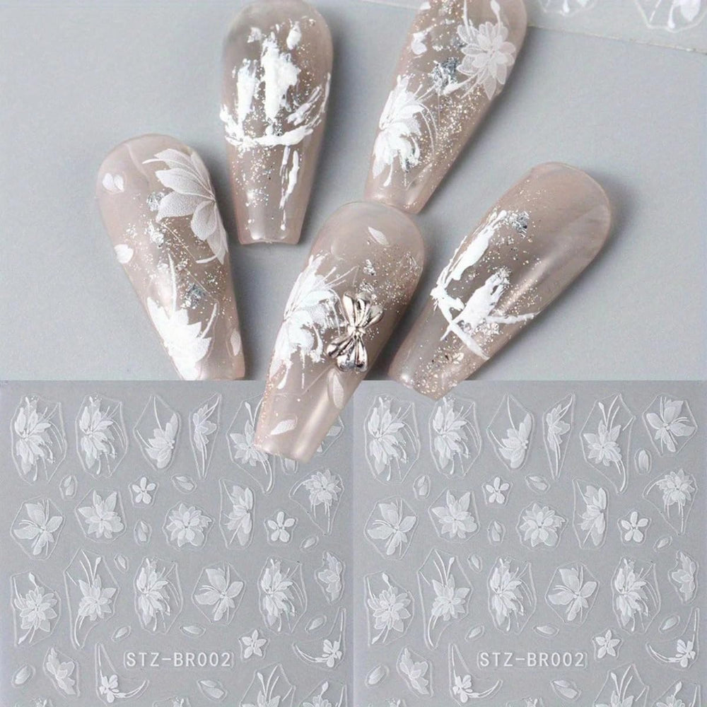 FBABFBUO bridal manicure using white magnolia stickers for delicate wedding imagery benefit