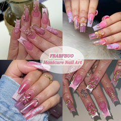 FBABFBUO hand with summer manicure using decals showing seasonal style