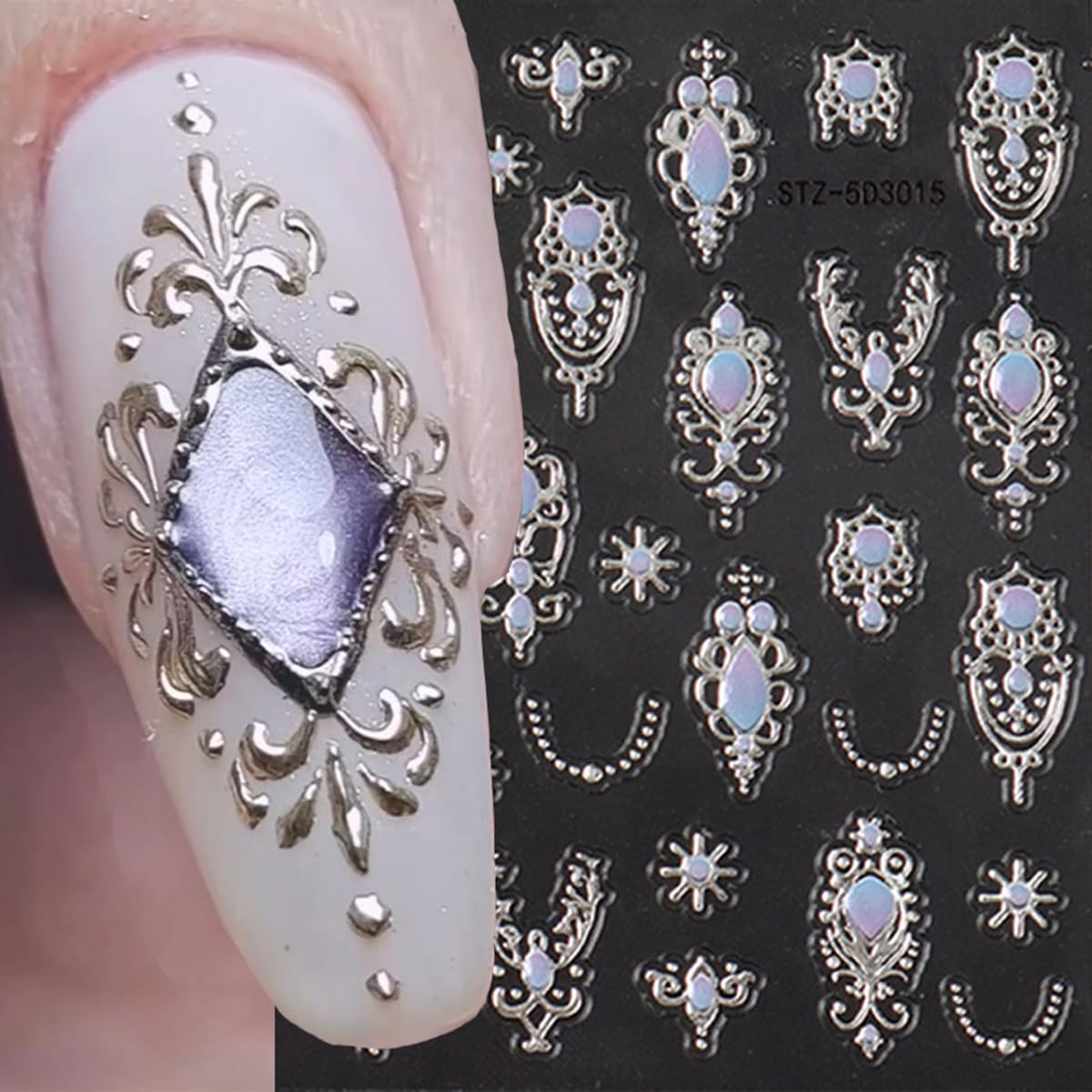 FBABFBUO stickers on acrylic nails demonstrating salon-ready adhesion benefit