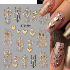 FBABFBUO nail decals applied on natural nails adding dimensional metallic accents