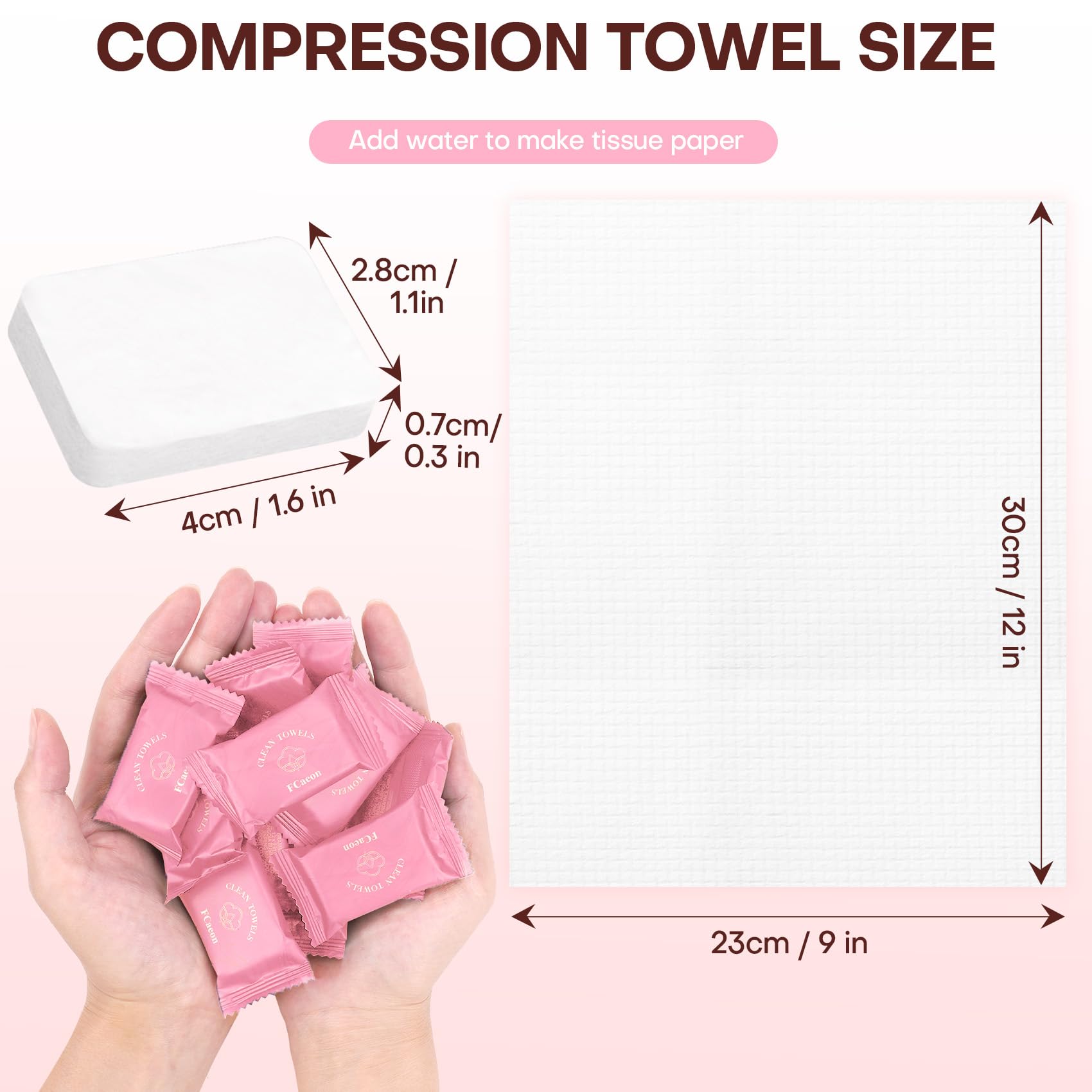 FCaeon tablet close-up revealing plant-fiber texture and fast water expansion benefit