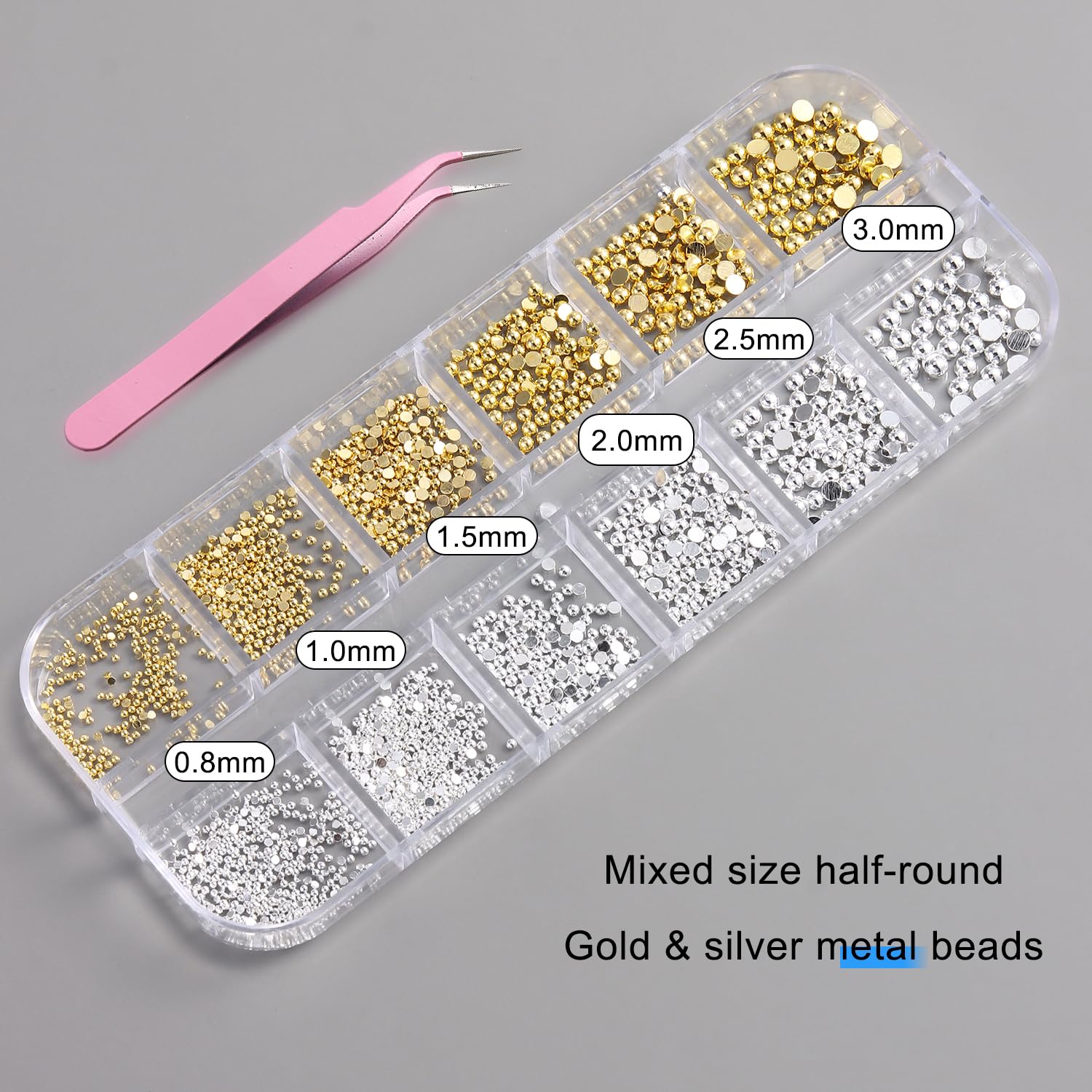 Fcozpjk twelve-grid box open revealing organized bead sizes for easy selection