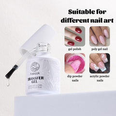 Fcozpjk gel application on nail being cured under lamp for sharp transfer