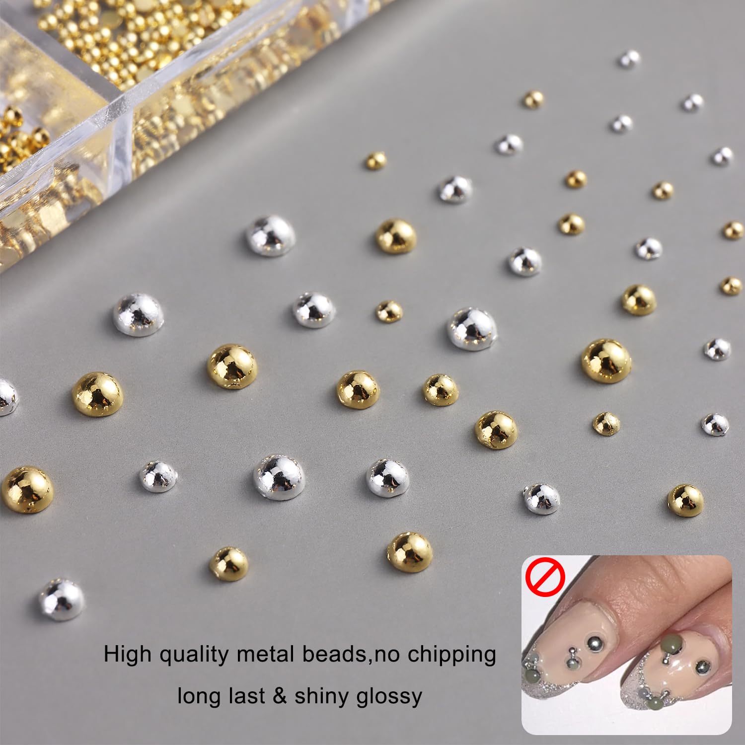 Fcozpjk close-up of half-round metal beads showing smooth flat backs for secure adhesion