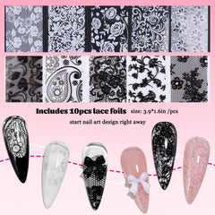 Fcozpjk finished manicure with lace foil accents offering elegant look