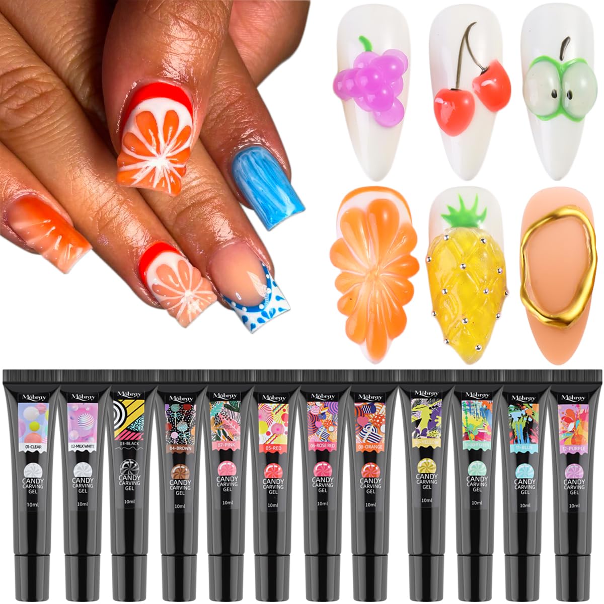 Fcozpjk front packaging showing 12 colors and kit contents for creative nail art
