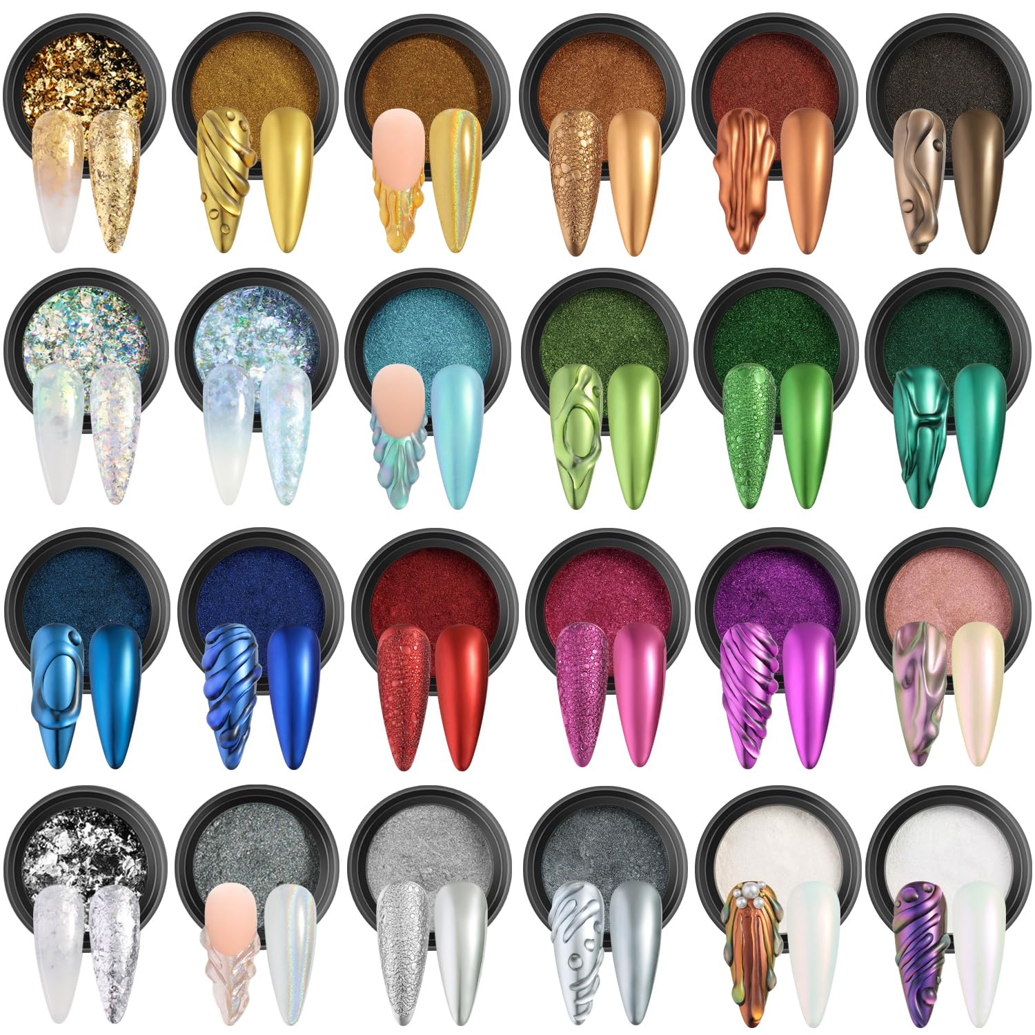 Fcozpjk front packaging showing 24 chrome powders for diverse nail designs