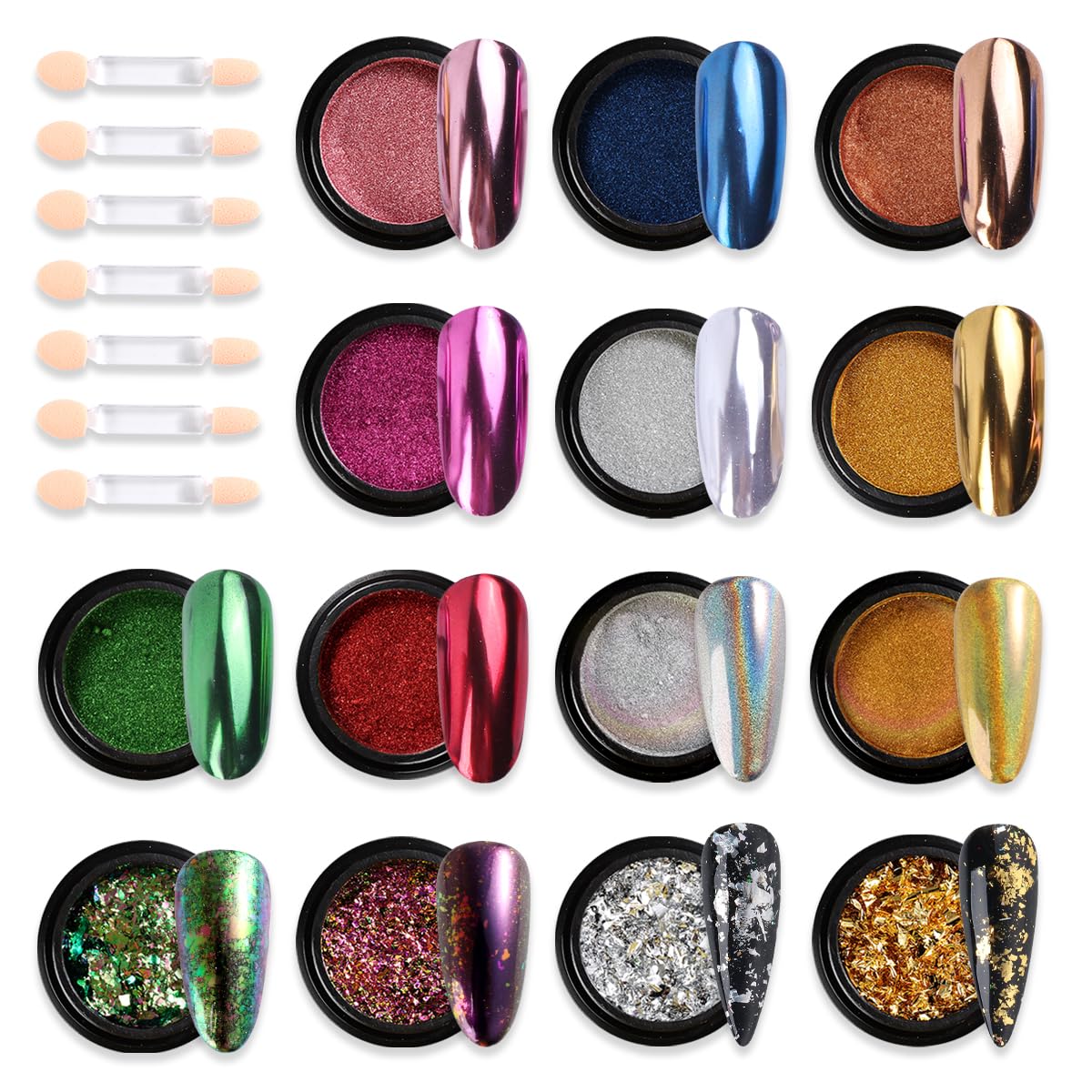 Fcozpjk front packaging showing full chrome powder set and included brushes for easy identification