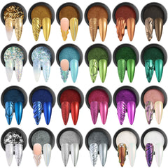 Fcozpjk front packaging showing 24 chrome powders for diverse nail designs