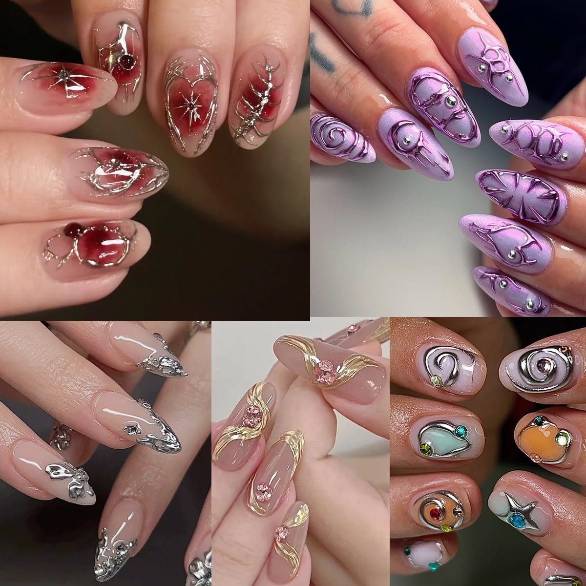 Fcozpjk salon scene with finished chrome 3D manicure showcased