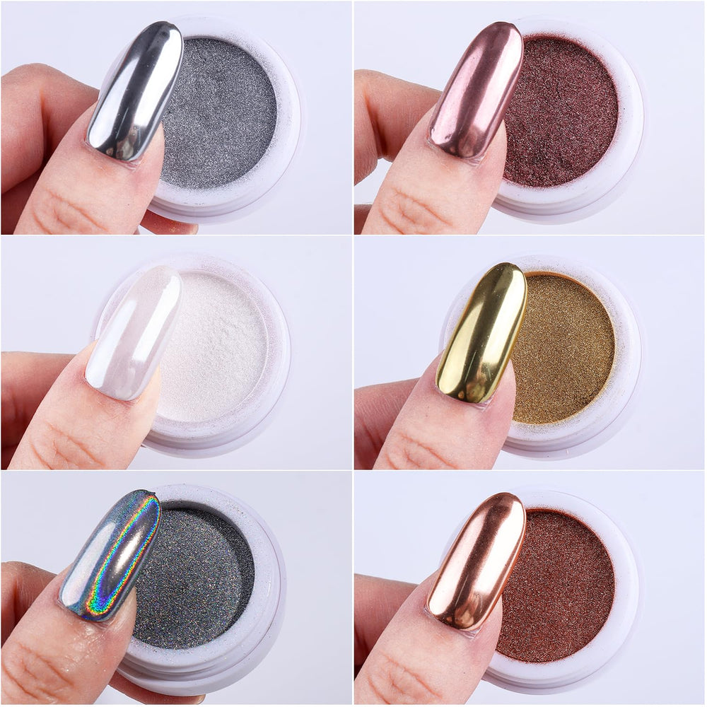 Fcozpjk manicure in use rubbing powder onto nail for instant mirror metallic shine