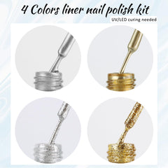 Fcozpjk metallic gold stroke on nail creating high-shine mirror chrome effect