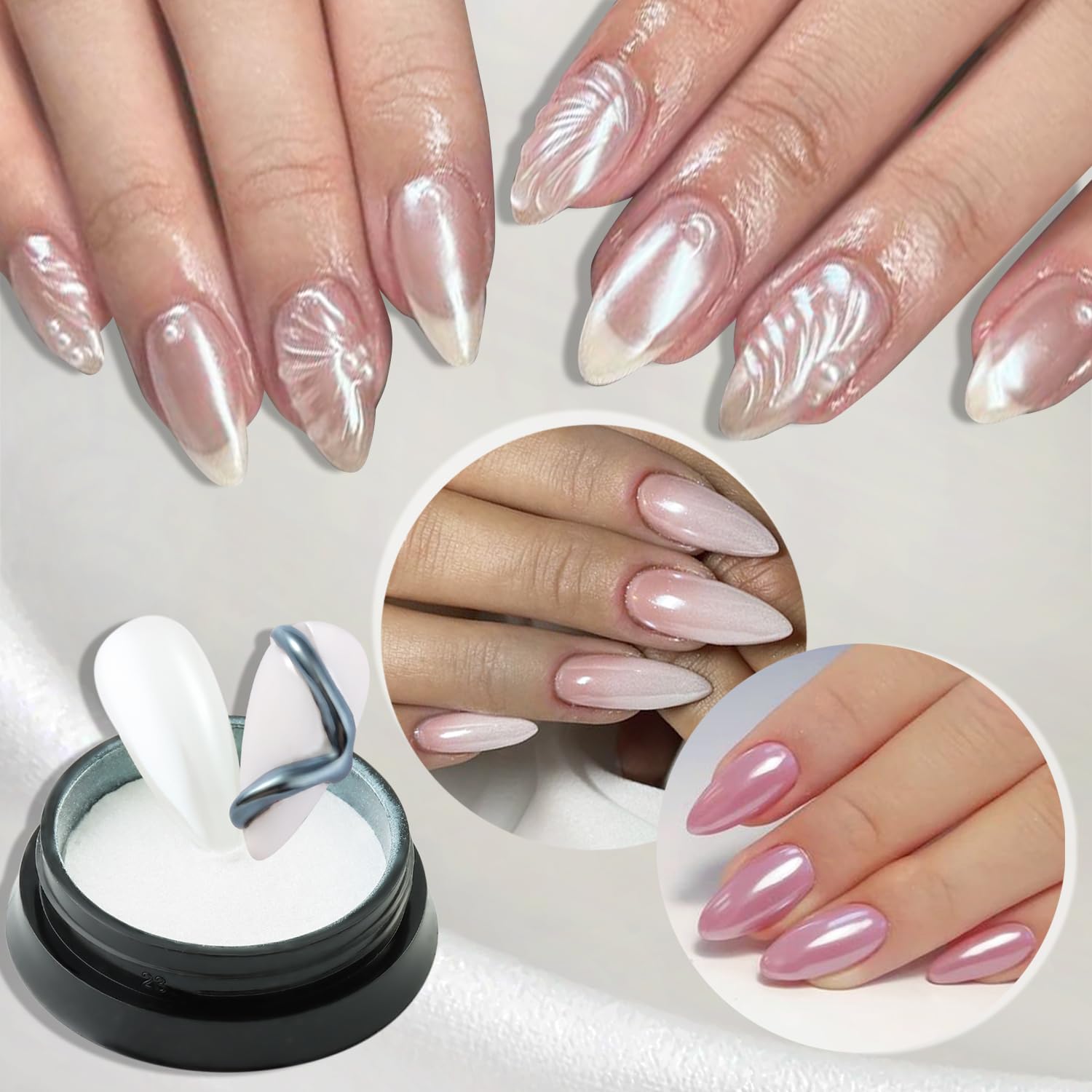 Fcozpjk nail in use with gold mirror powder delivering high-shine reflective benefit