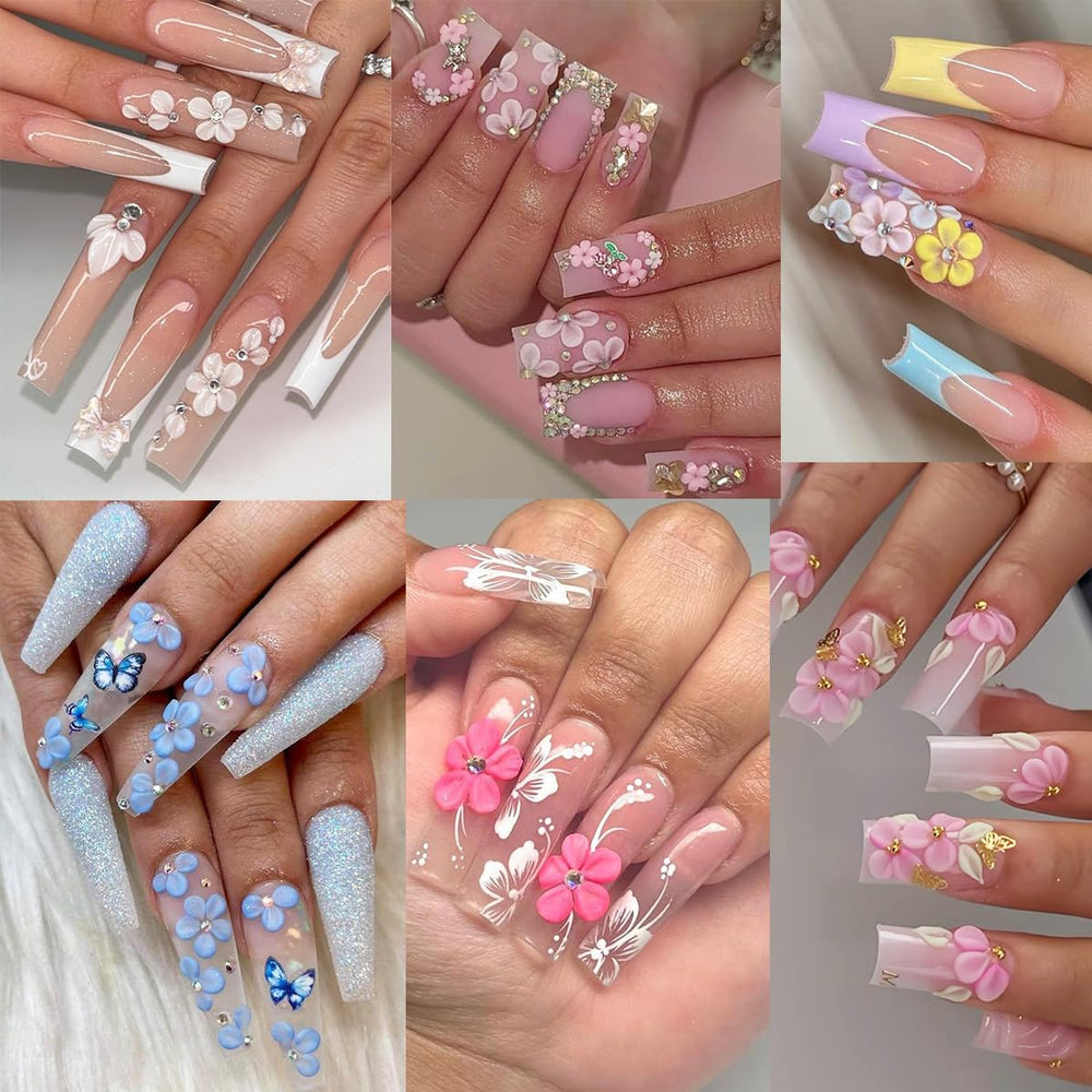 Fcozpjk applied on nails spring manicure demonstrating layered 3D floral effect