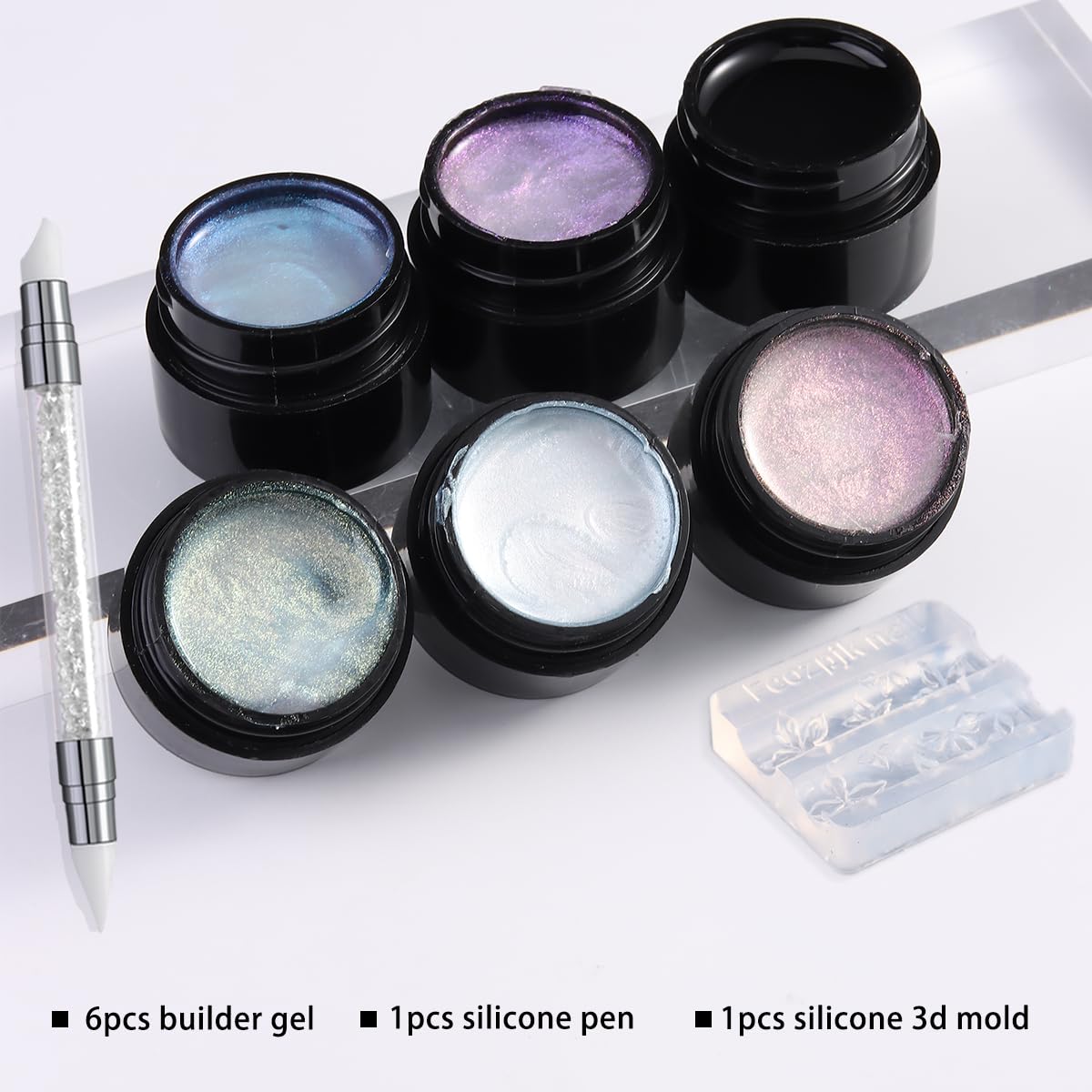 Fcozpjk six bottles arranged to show color range and shimmer for creative nail designs
