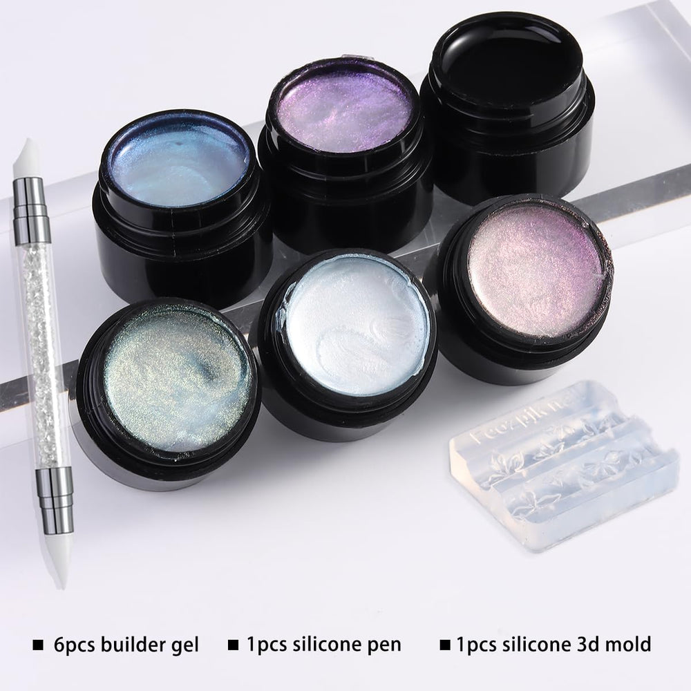 Fcozpjk six bottles arranged to show color range and shimmer for creative nail designs