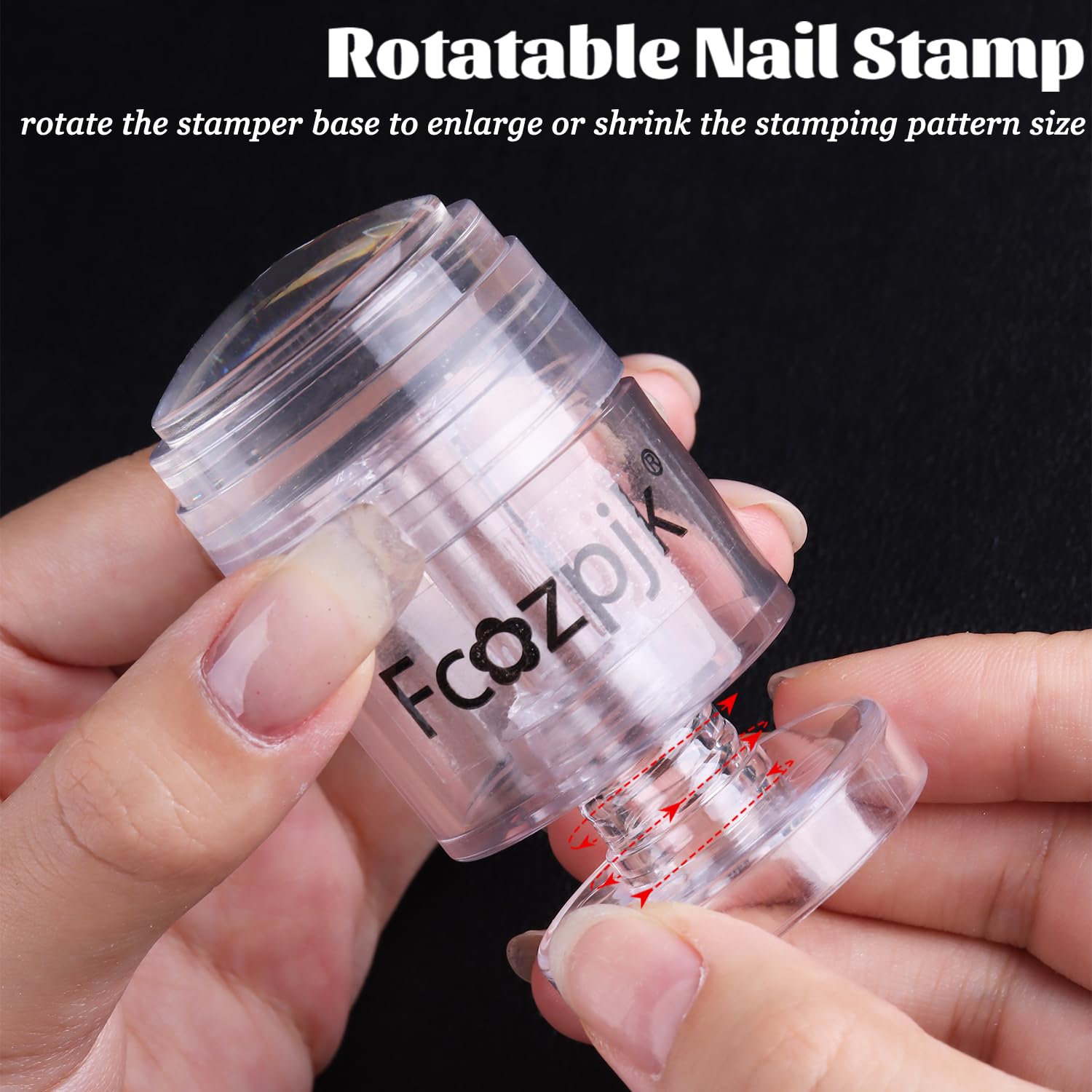 Fcozpjk rotating base detail demonstrating adjustable pattern size for versatile stamping
