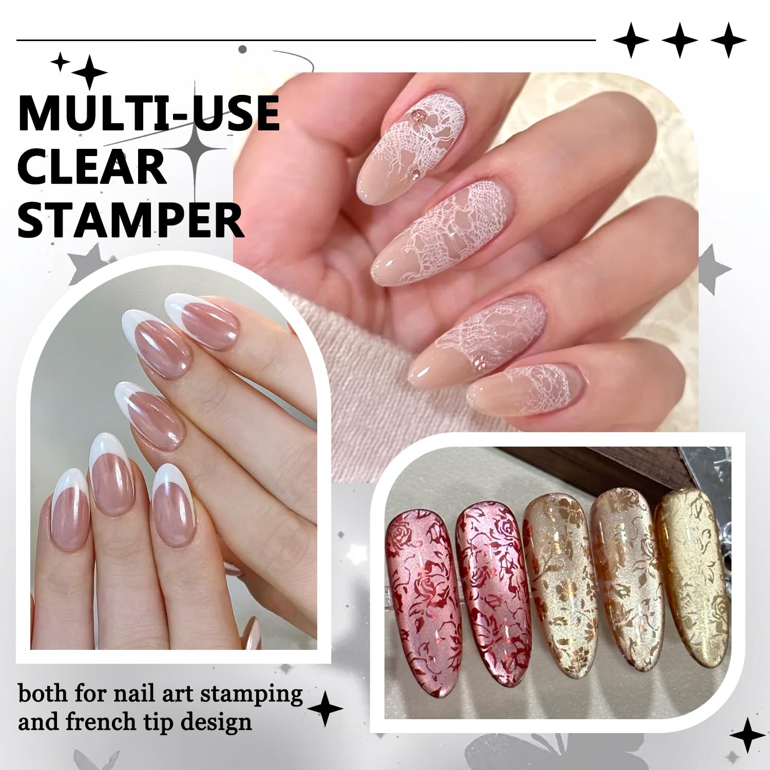 Fcozpjk stamper next to a hand showing scale and fit for different nail widths