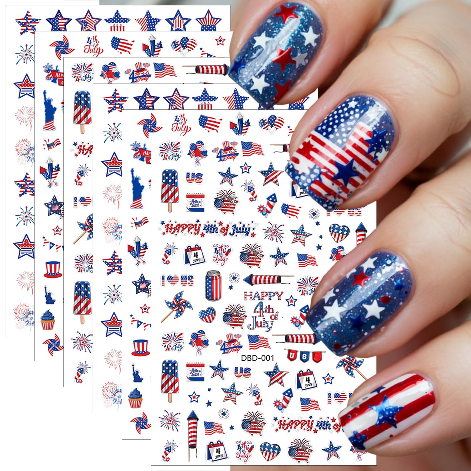 FDSQHSA front packaging showing six patriotic sticker sheets and variety