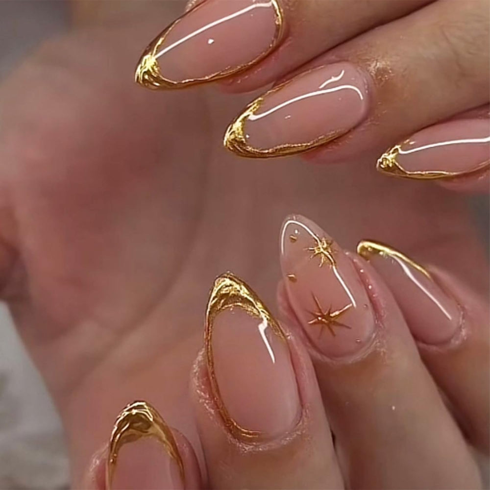 FDSQHSA front packaging showing 24-piece gold French almond set and included tools