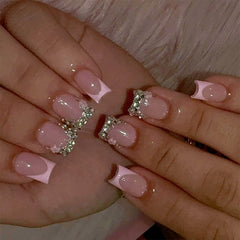 FDSQHSA front packaging showing full 24-piece pink French tip set and tools for convenience