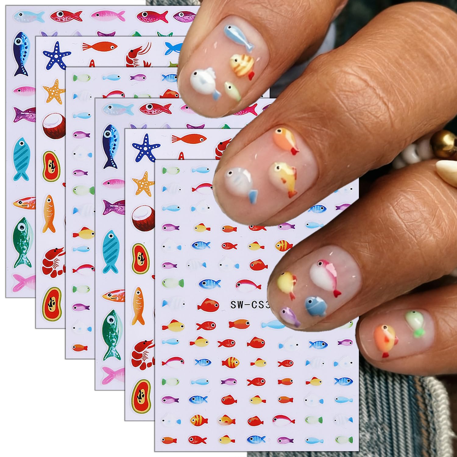 FDSQHSA front packaging showing six summer nail sticker sheets for easy styling