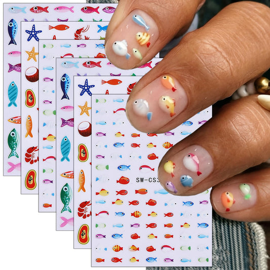 FDSQHSA front packaging showing six summer nail sticker sheets for easy styling