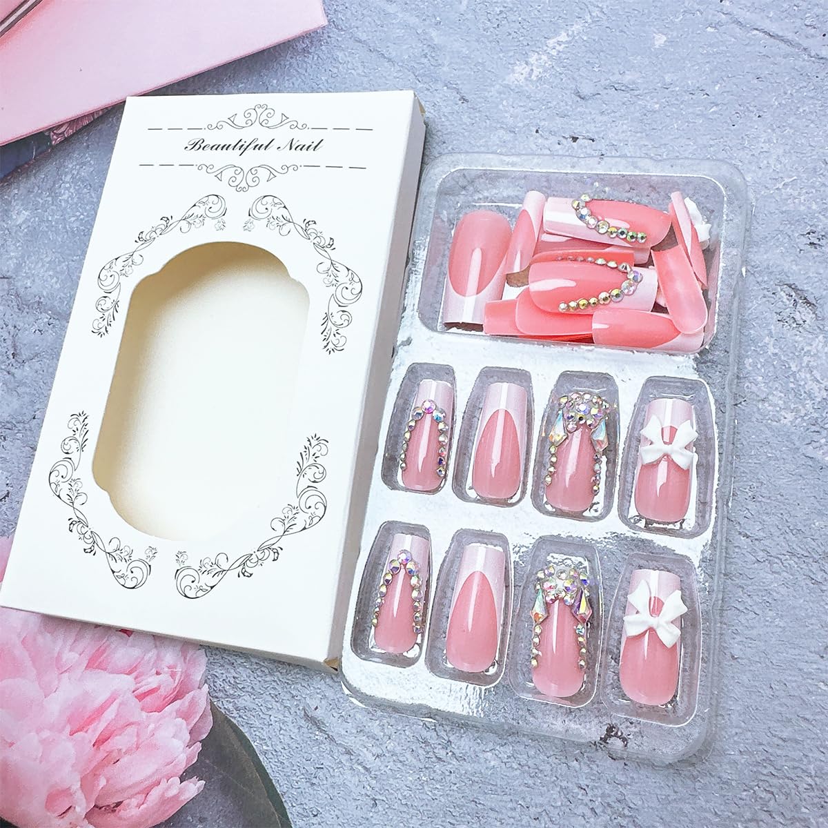 FDSQHSA glossy finish and French tip texture showcasing smooth polished look