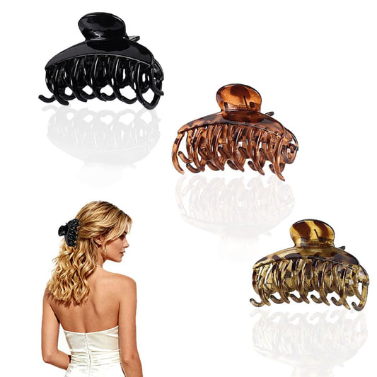 FEADIR front view of three tortoise shell clips shows versatile colors and compact size