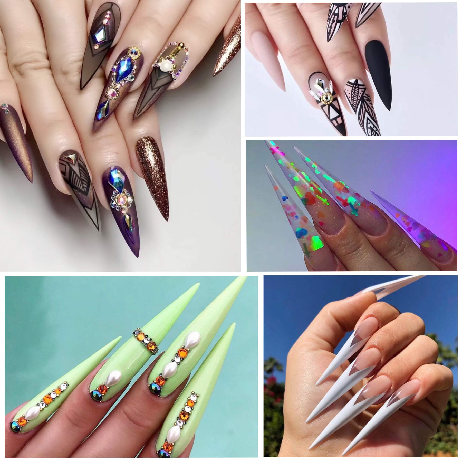 FEBSNOW finished long stiletto manicure, salon-ready look and versatility