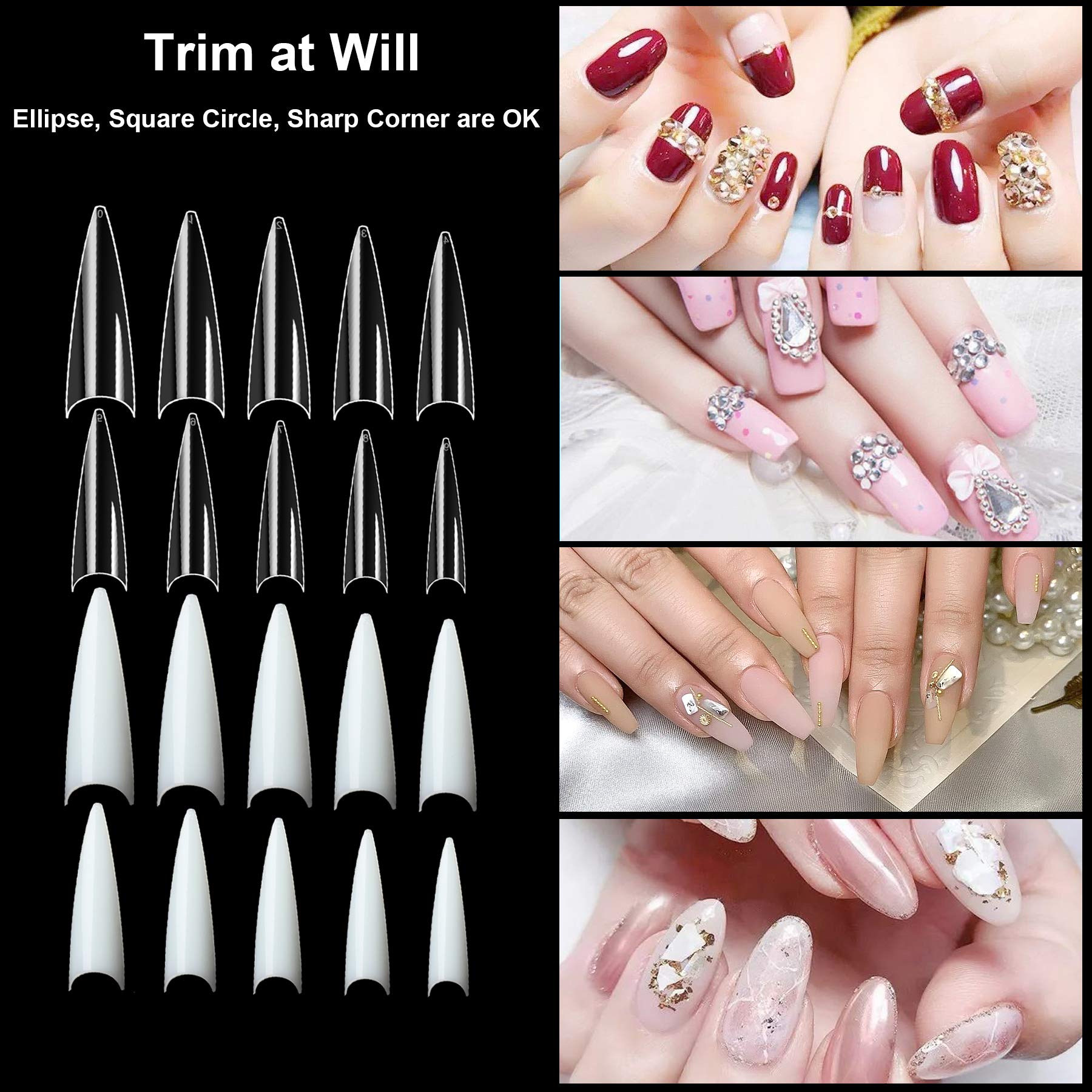 FEBSNOW stiletto tip detail, strong acrylic surface ready for shaping