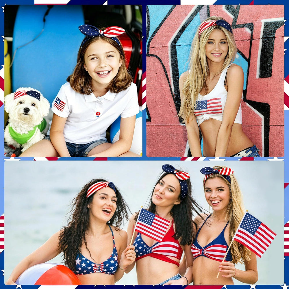 FEBSNOW three distinct red white blue headbands laid flat for mix-and-match looks
